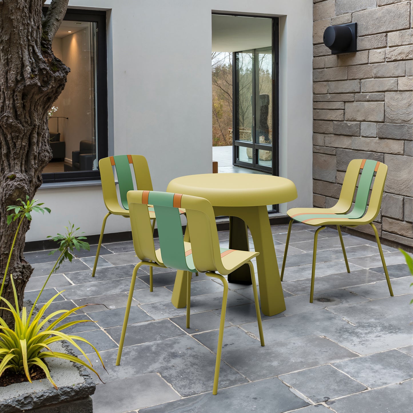4-Pack Modern Striped Color Block Chairs - Indoor/Outdoor Seating