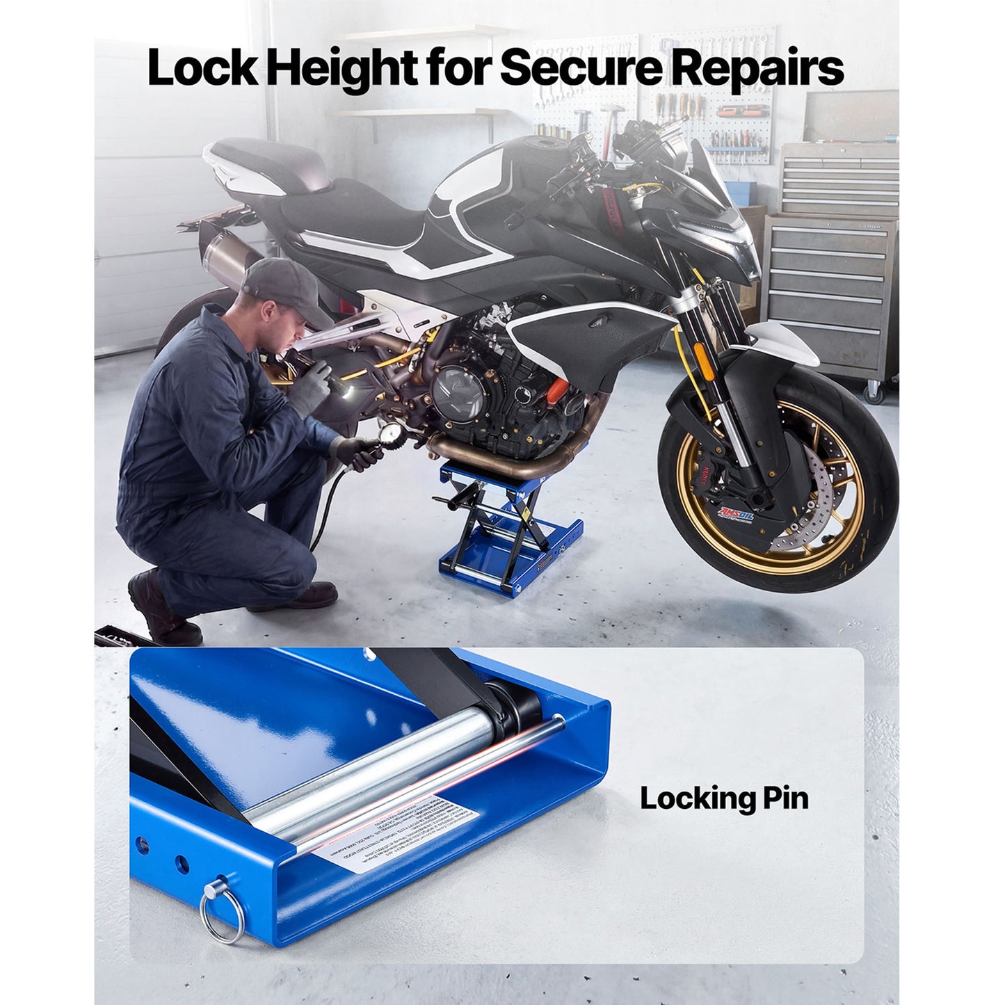 Motorcycle Lift 1100 Lb Steel Scissor Jack with Wide Deck & Lock Pin