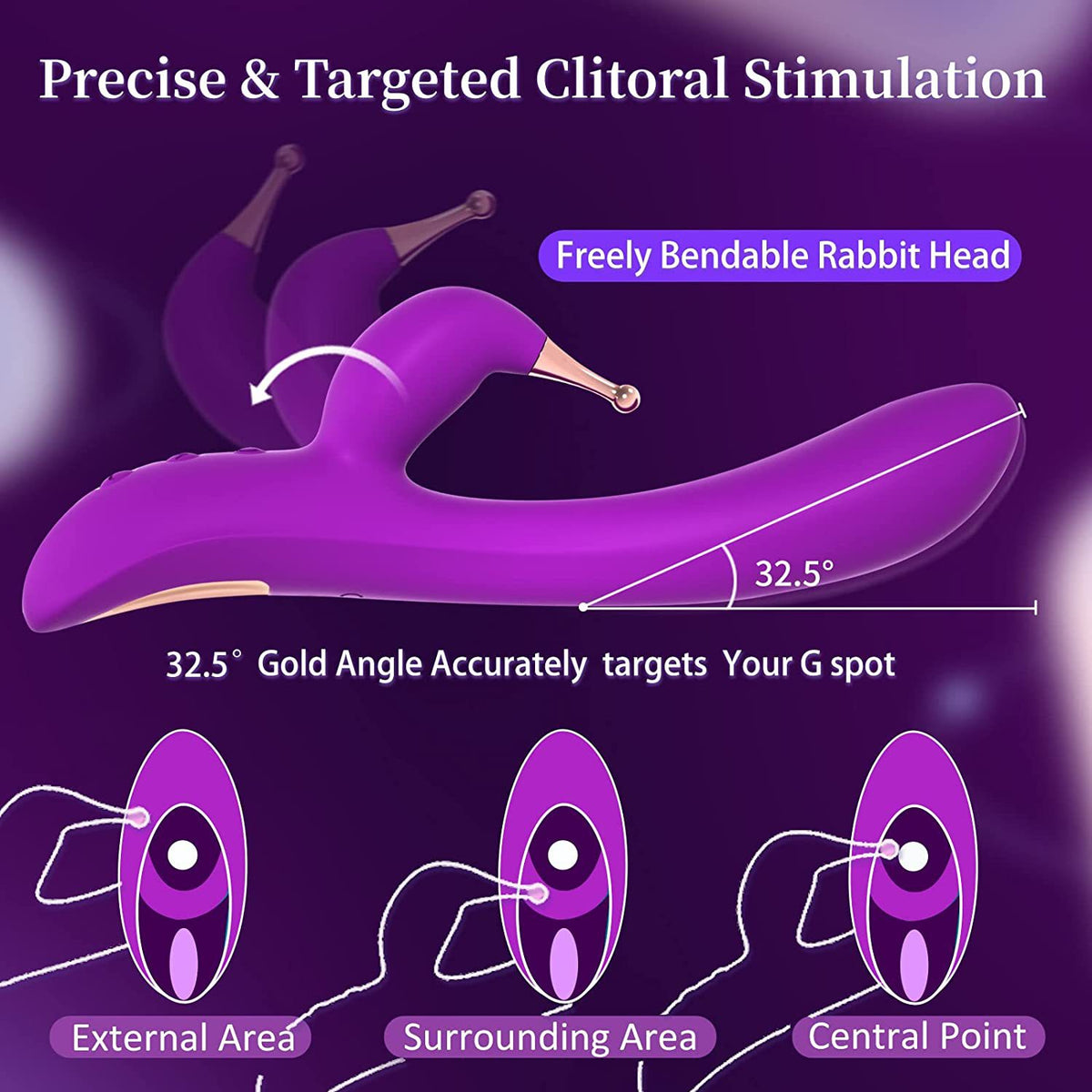Vibrating Masturbation Device for Women - Point Tide Spear with Silicone & ABS, Purple & Rose Red - Home Wellness