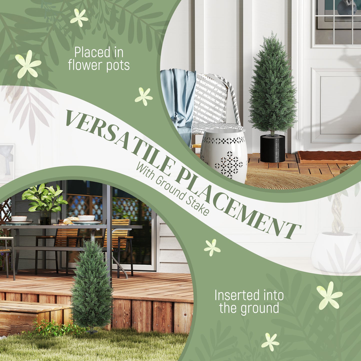 Set of 2 UV-Resistant Artificial Cypress Topiary Trees - 43.3 Inch