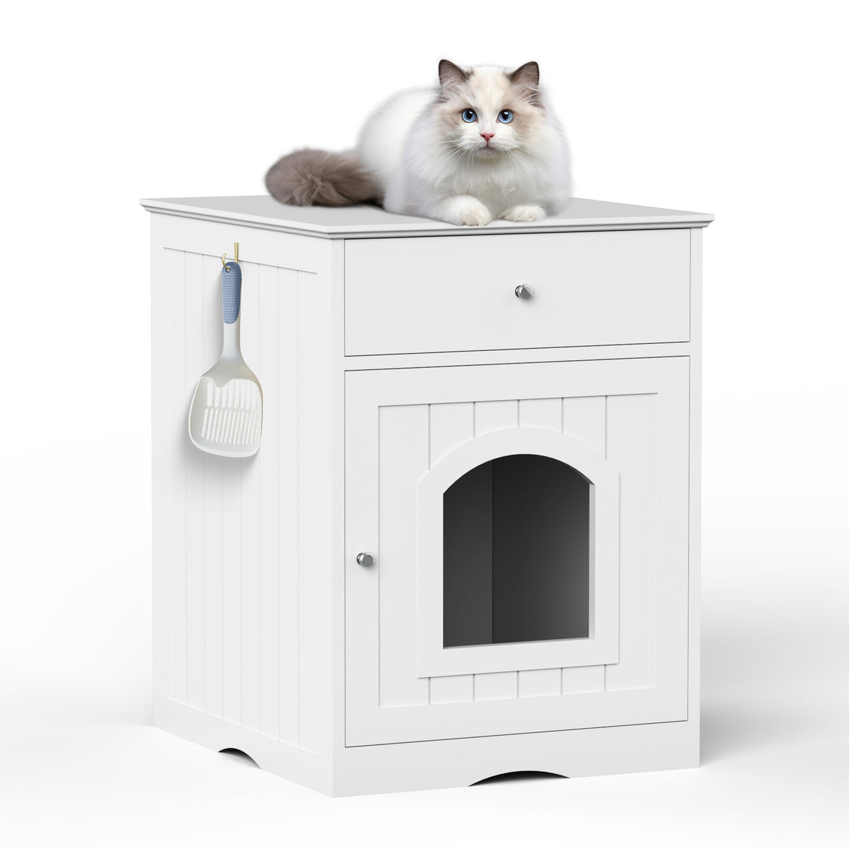 Wooden Pet House with Drawers Fence for Cats and Small Pets