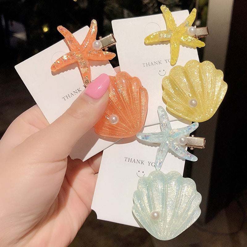 Ocean Shell Starfish Hair Barrettes for Women - Colorful Acrylic Hair Clips