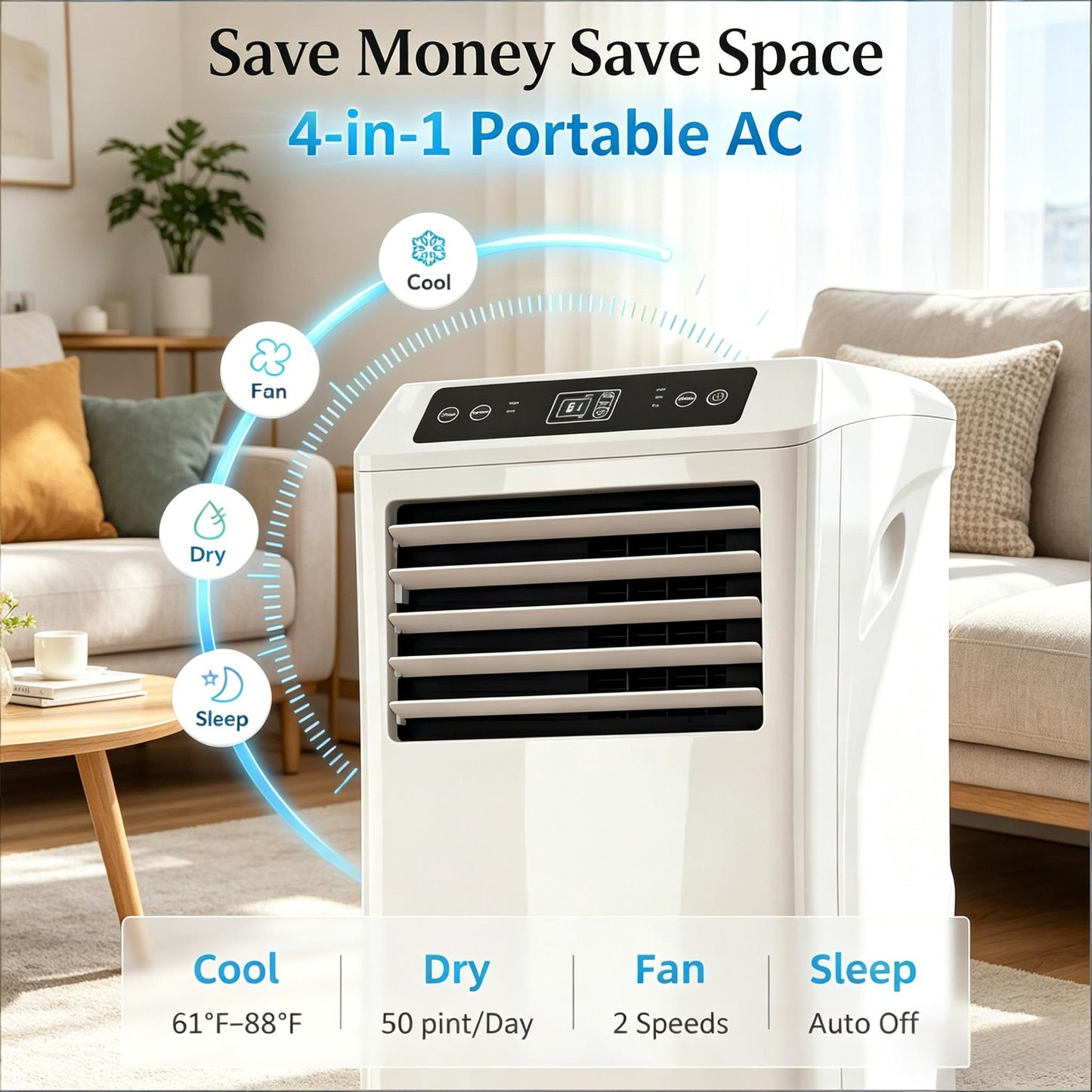 Portable Air Conditioner - 10,000 BTU with Remote Control - White