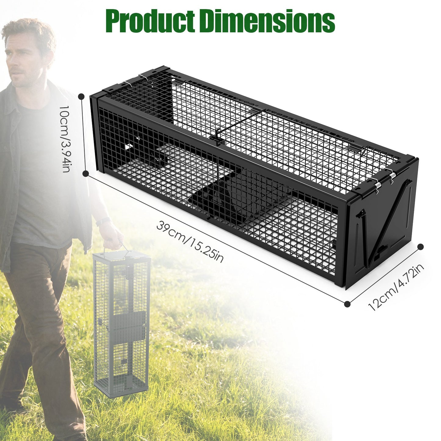 Humane Live Rat Trap - 2-Door Heavy-Duty Galvanized Iron Cage