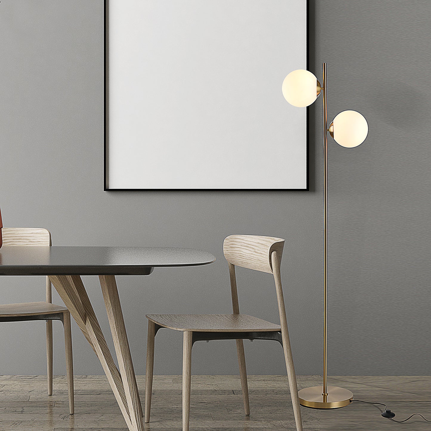 Modern Gold Floor Lamp with 2 Glass Shades - Adjustable Indoor Lighting