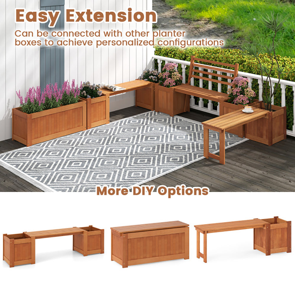 Wooden Planter Bench Set with 2 Open-ended Planter Boxes - Natural