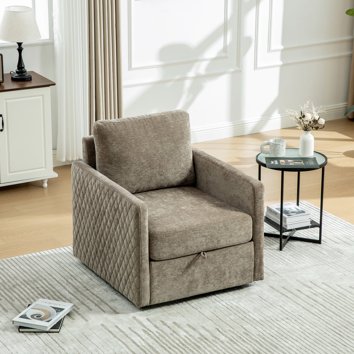 29.5'' Wide Upholstered 360° Swivel Armchair with Hidden Storage - Taupe