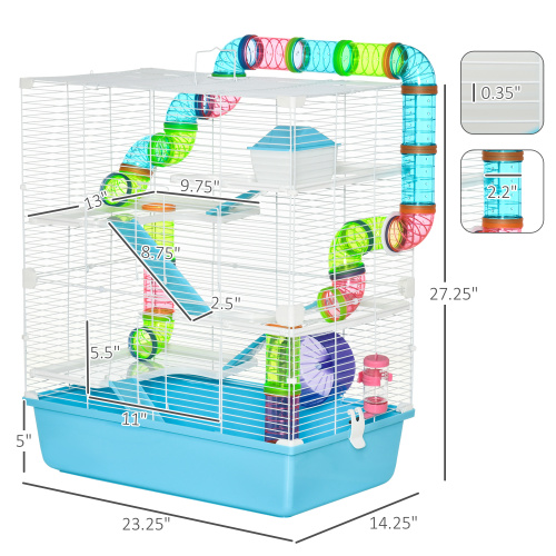 Large Hamster Cage with Tunnel & Carry Handle - Blue, 23 Inches