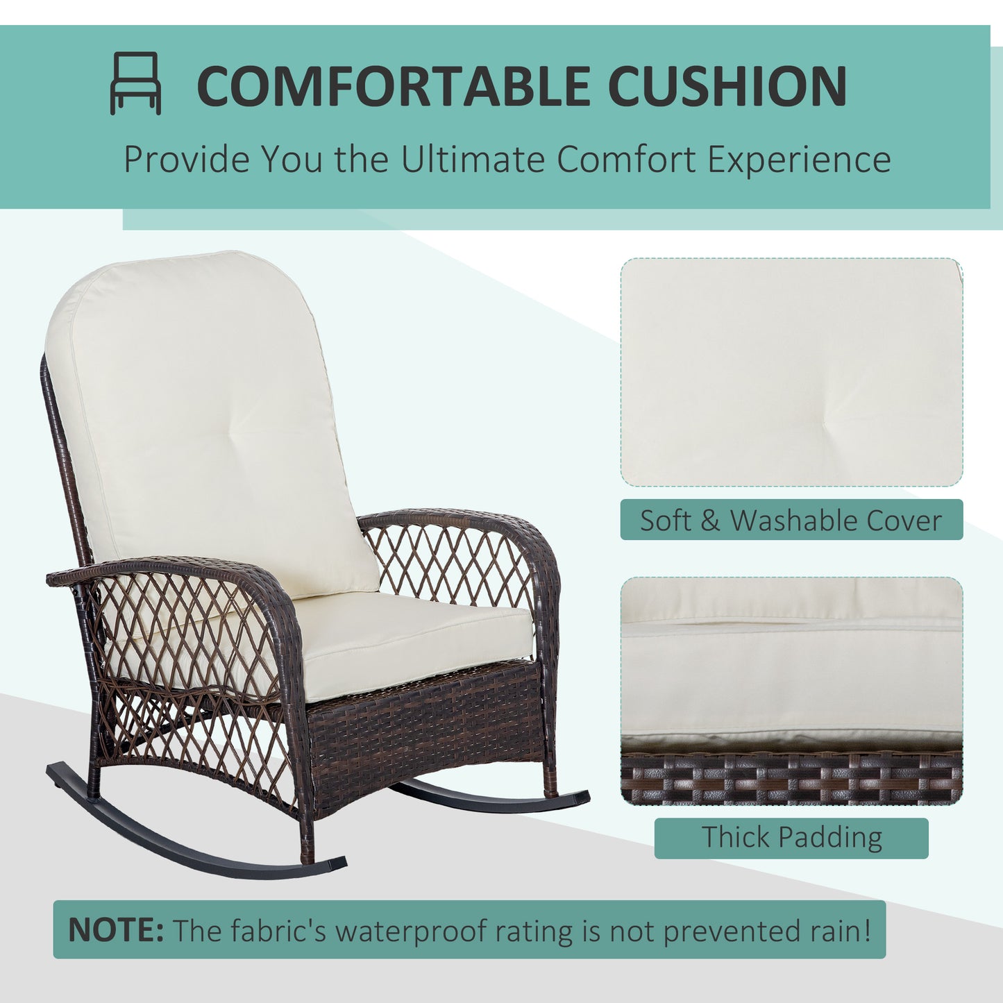 Outdoor Rattan Wicker Recliner Rocker Chair with Cushion