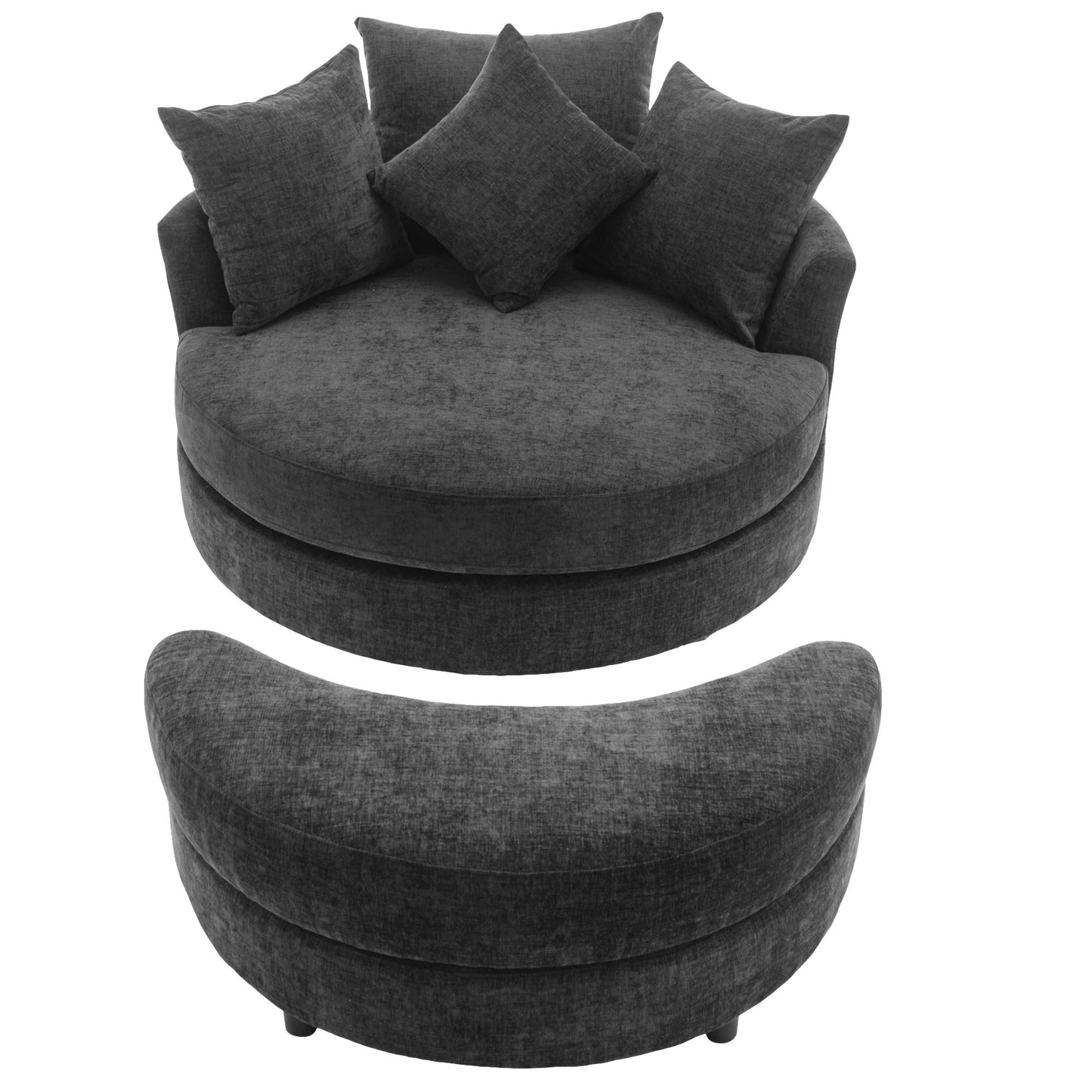360° Swivel Accent Barrel Chair with Storage Ottoman & 4 Pillows - Gray