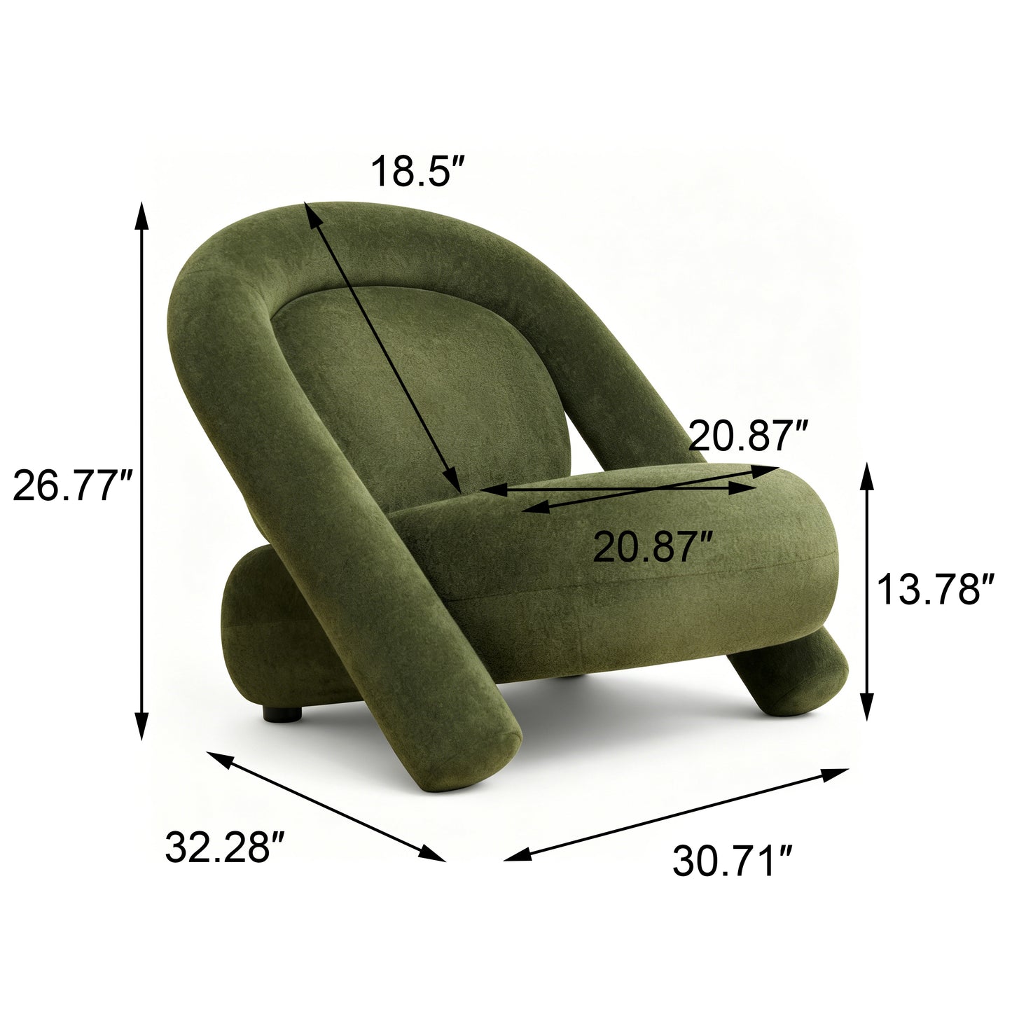 32-Inch Dark Green Velvet Lounge Chair - Modern Accent Chair