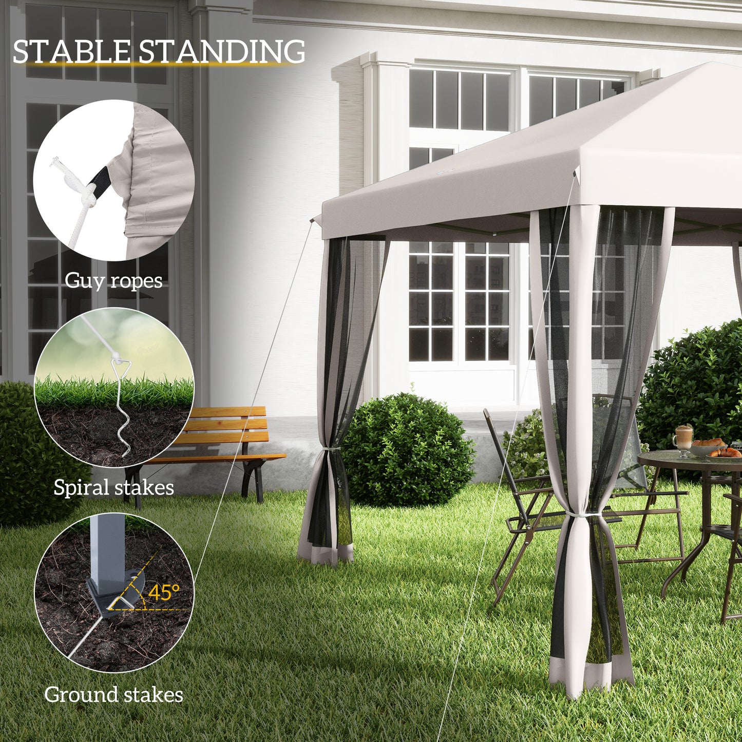 10x10 Pop Up Canopy Tent with Netting - Beige, Adjustable Height
