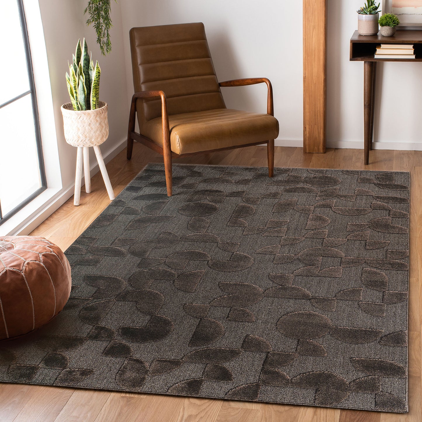 Step Collection High-Low Brown Indoor Area Rug, 5'3''x7'6'', Modern,