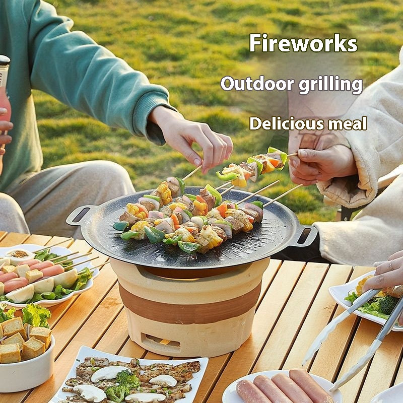 Non-Stick Pot for Rice and Grilling - Wheat Stone Barbecue Plate, 30-34cm