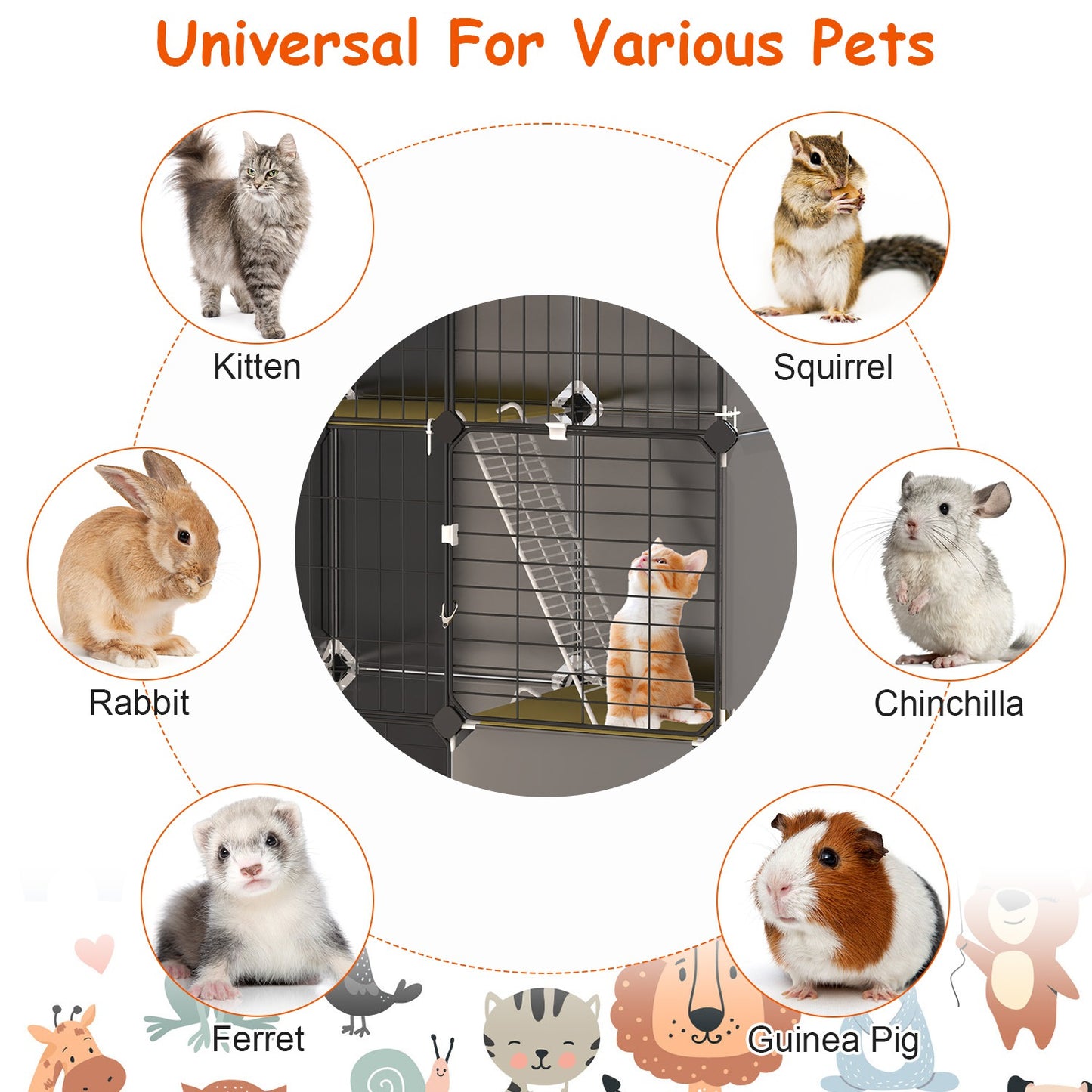 Indoor 3 Tier Cat Cage with Litter Box, Hammock, and Play Areas for Kittens