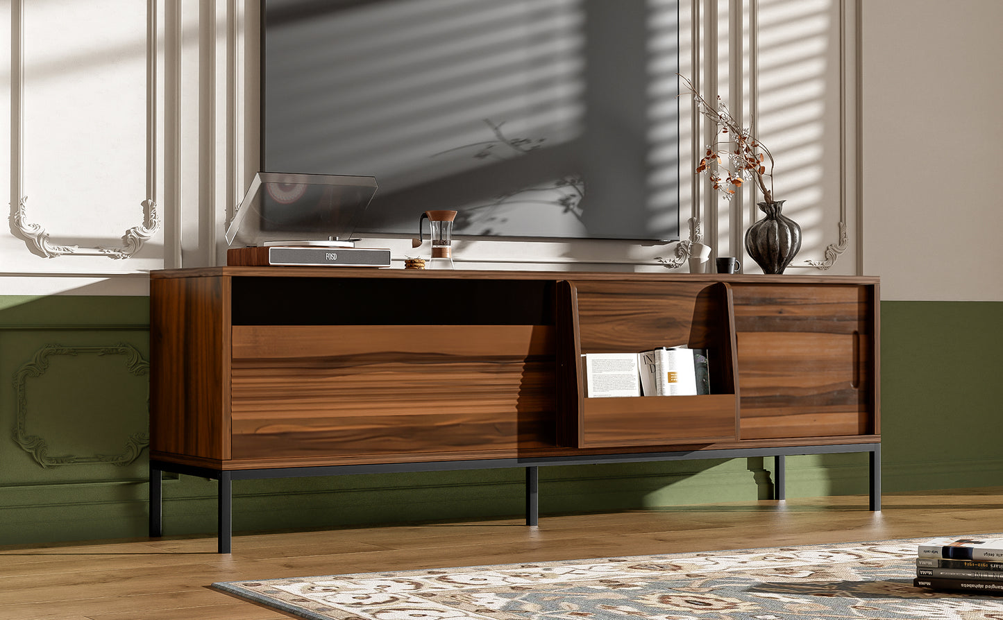 Modern TV Stand for 75-Inch TVs with Storage & Sliding Doors