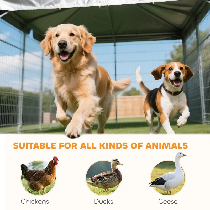 Large Outdoor Dog Kennel with Waterproof Cover, Galvanized Steel Frame, UV-Resistant Mesh, 19.7' x 7.5' x 7.5'