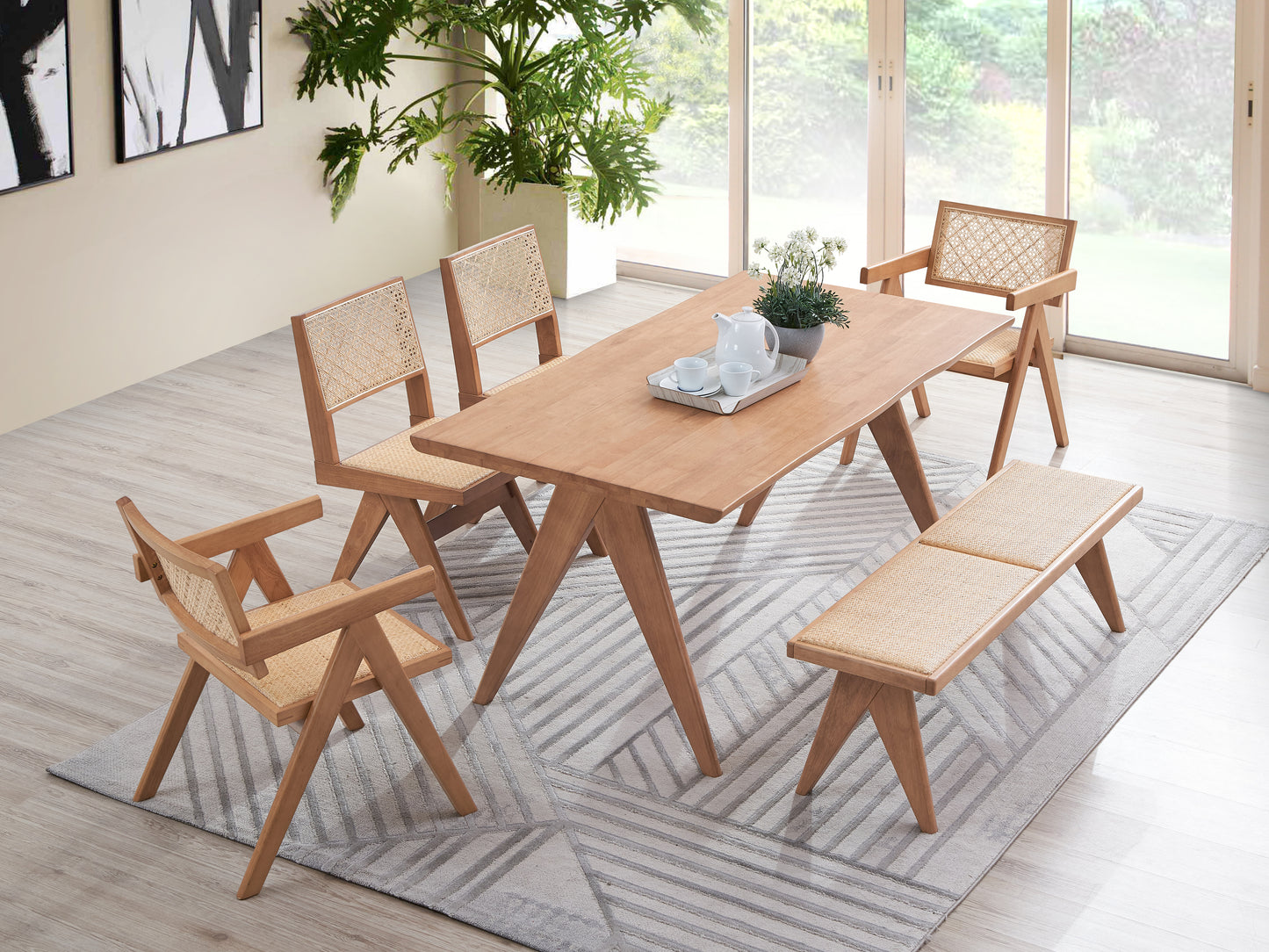 5-Piece Natural Rattan Outdoor Dining Set - No Bench Included