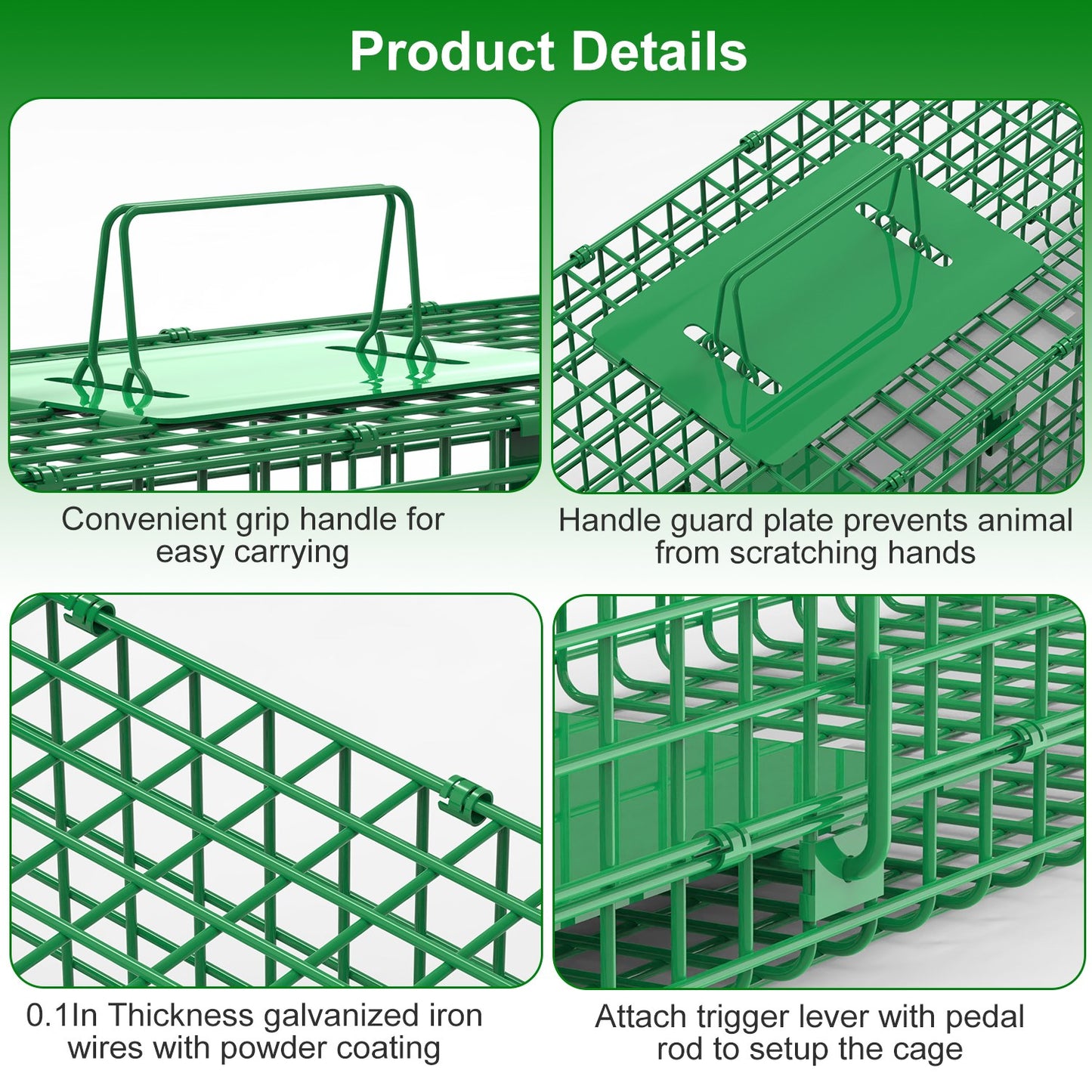 Humane Live Animal Cage Trap - Galvanized Iron, Multiple Sizes