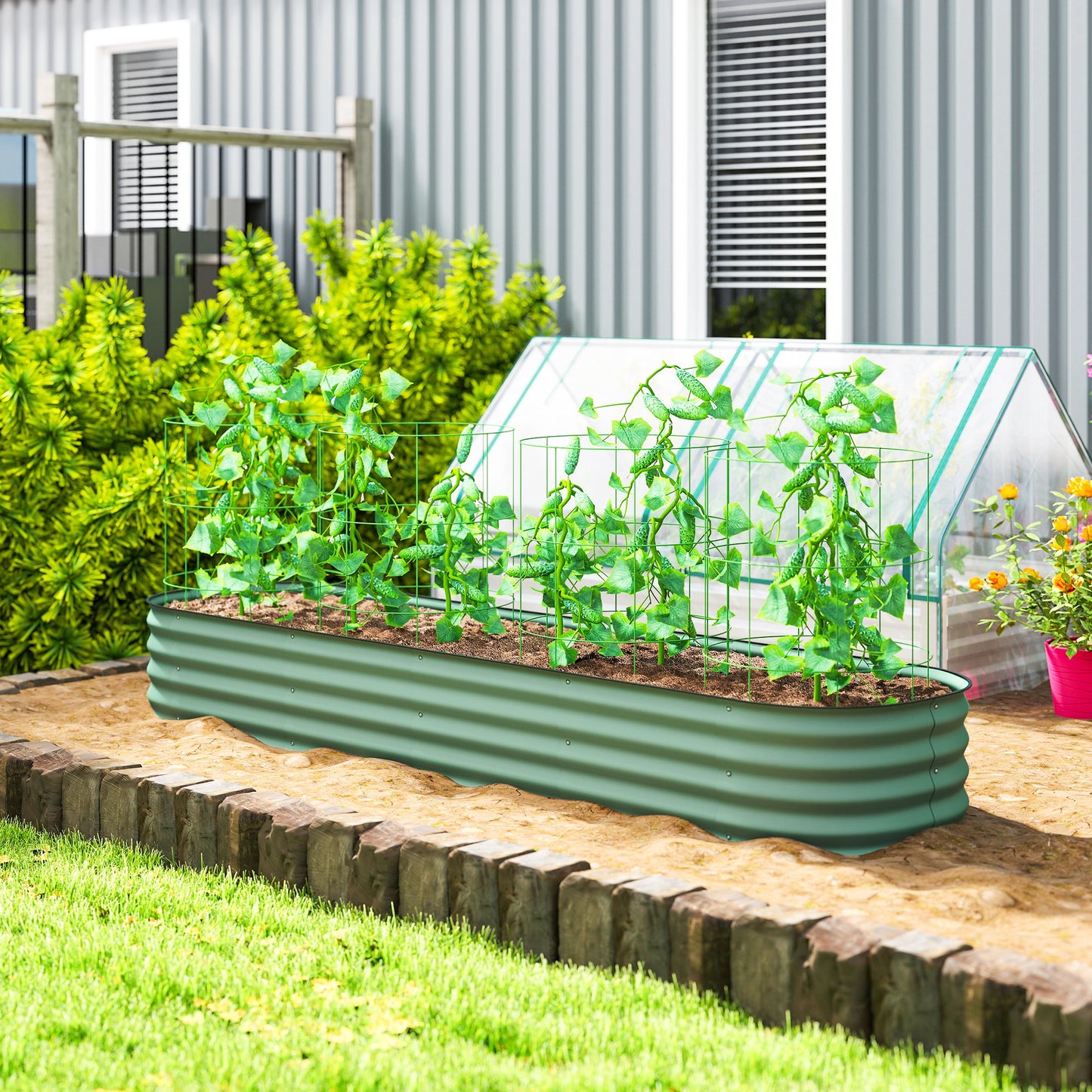 Galvanized Raised Garden Bed Kit - Green Metal Planter Box with Safety Edging, 7.9 x 2 x 1 ft
