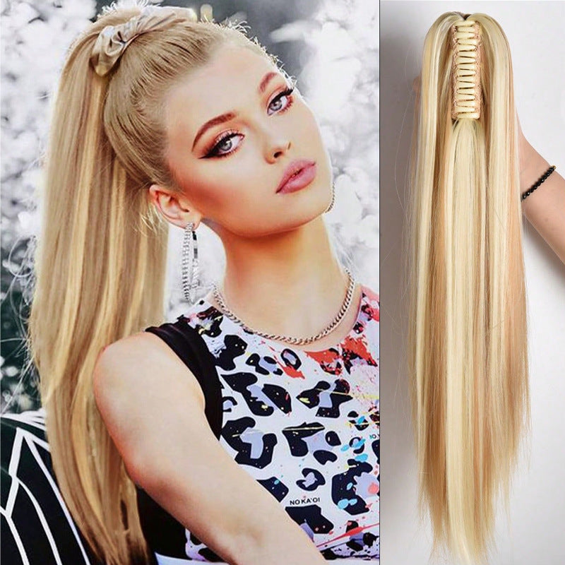 Women's Long Straight Ponytail Wig with Clip-In Medium Length Hair Extension
