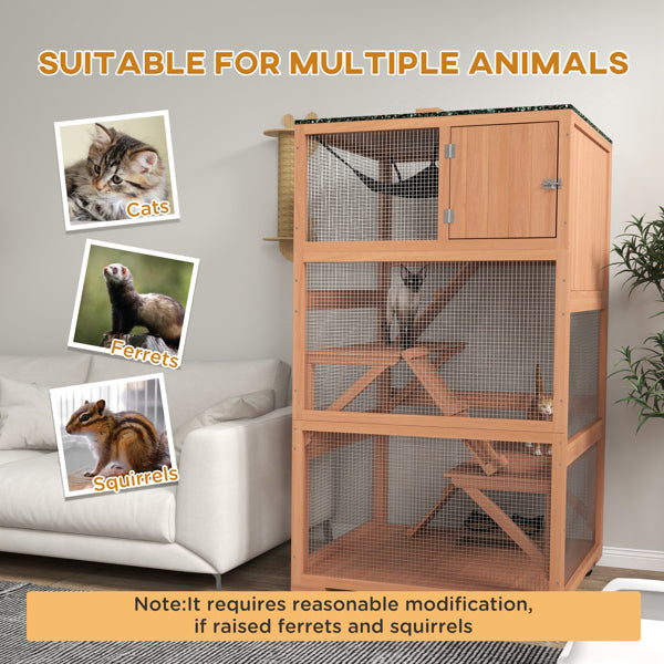 Pet Cat Climbing Tower with Stairs and House - Orange, 66 Inch