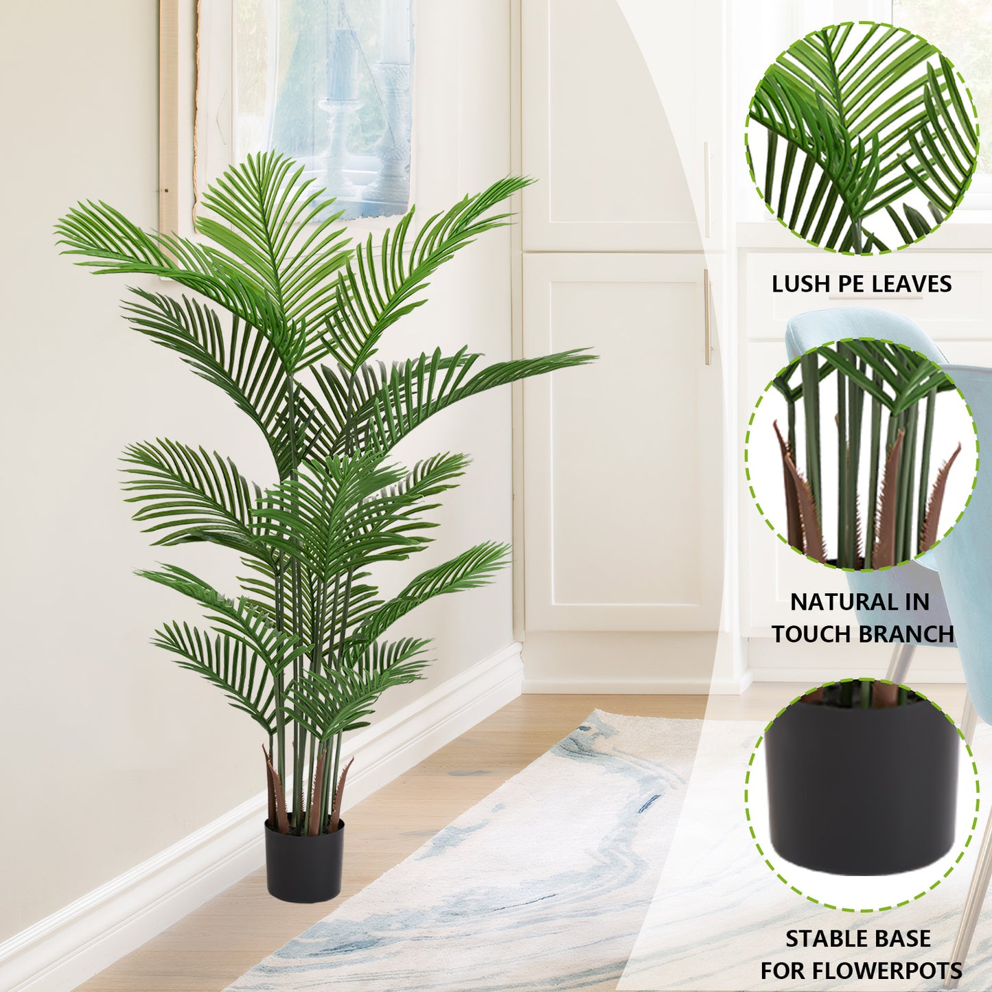 Artificial Areca Palm Tree - 5.2ft Faux Tropical Plant in Pot