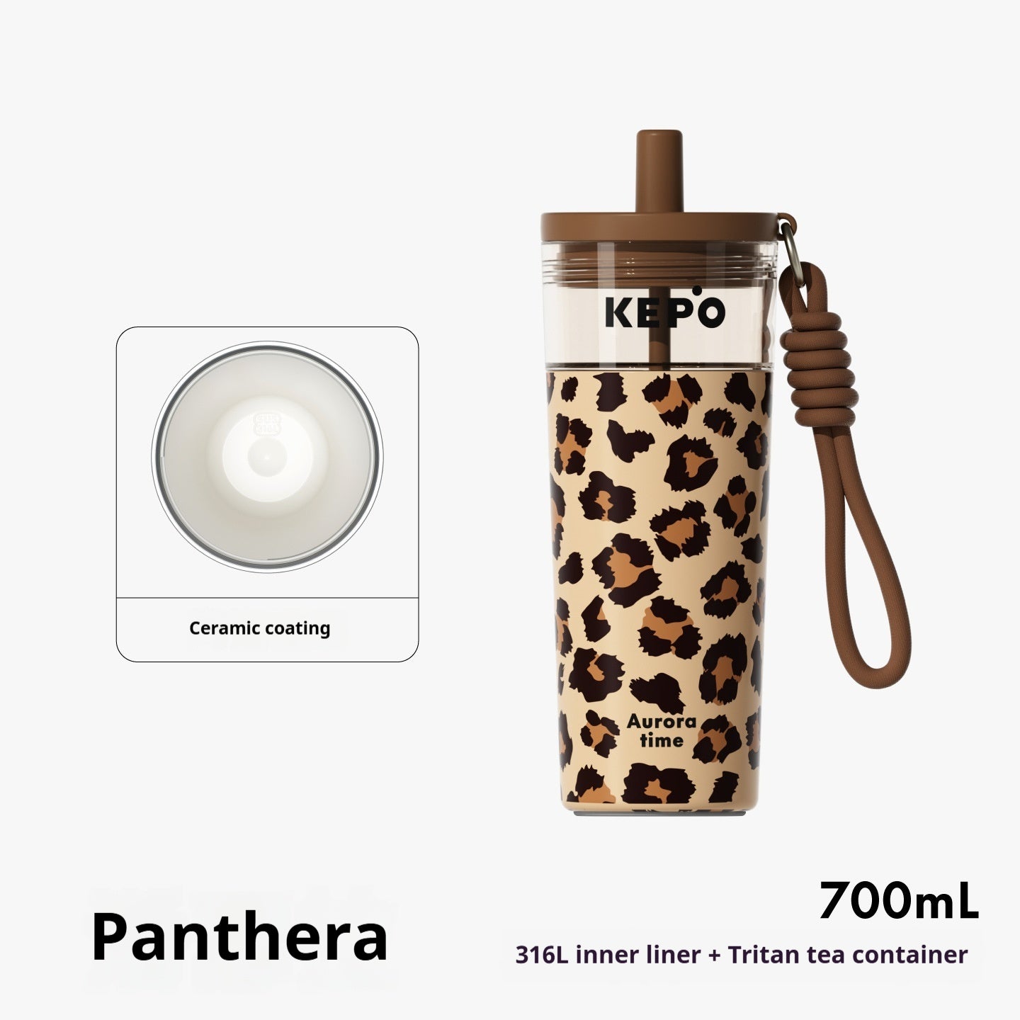 Large Insulated Water Bottle with Tea-Water Separation and 700ml Capacity