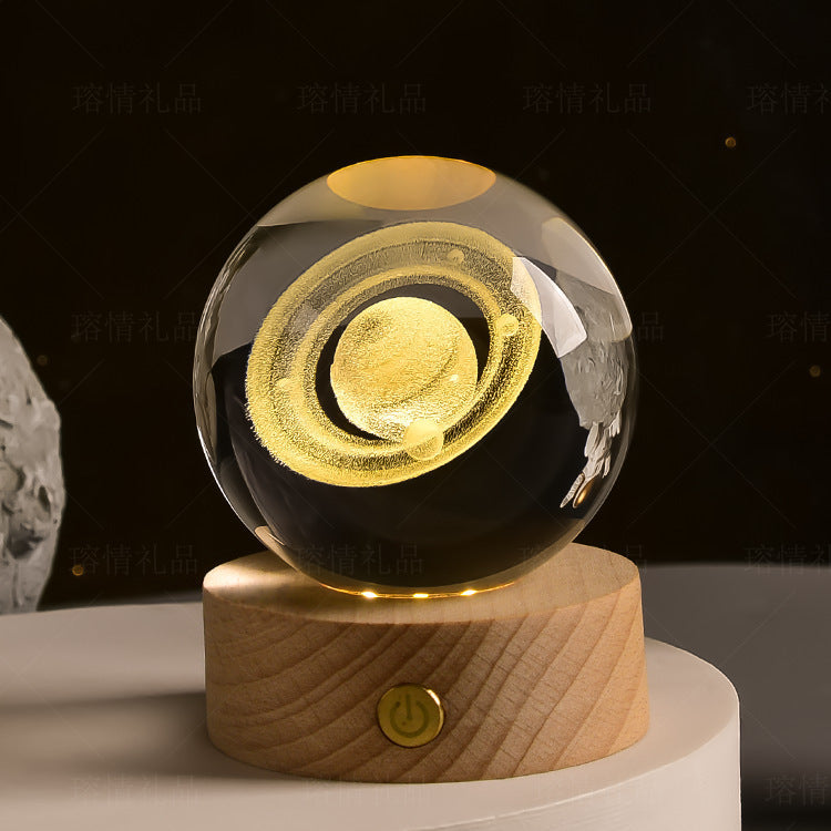 Starry Sky Crystal Ball Night Light Solar System Ornament 8cm Warm Light