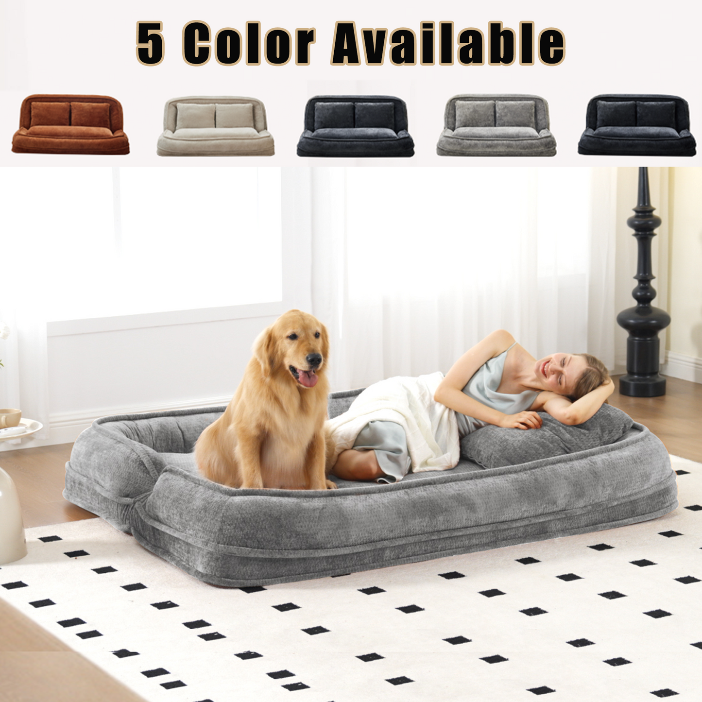 Extra Large Chenille Loveseat Sofa - Light Gray, 2-in-1 Dog Bed