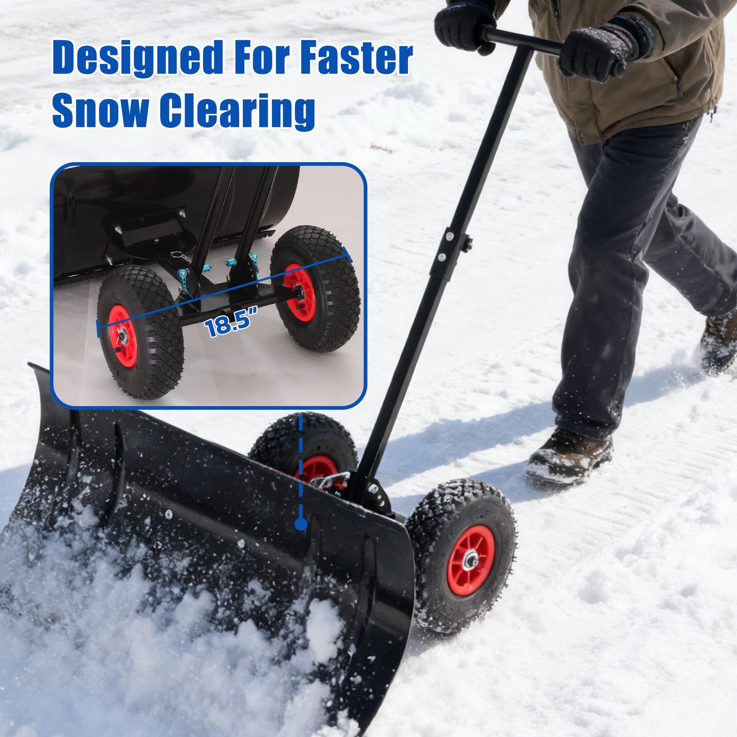 30-Inch Wide Metal Snow Plow with Adjustable Handle & Dual Wheel Options