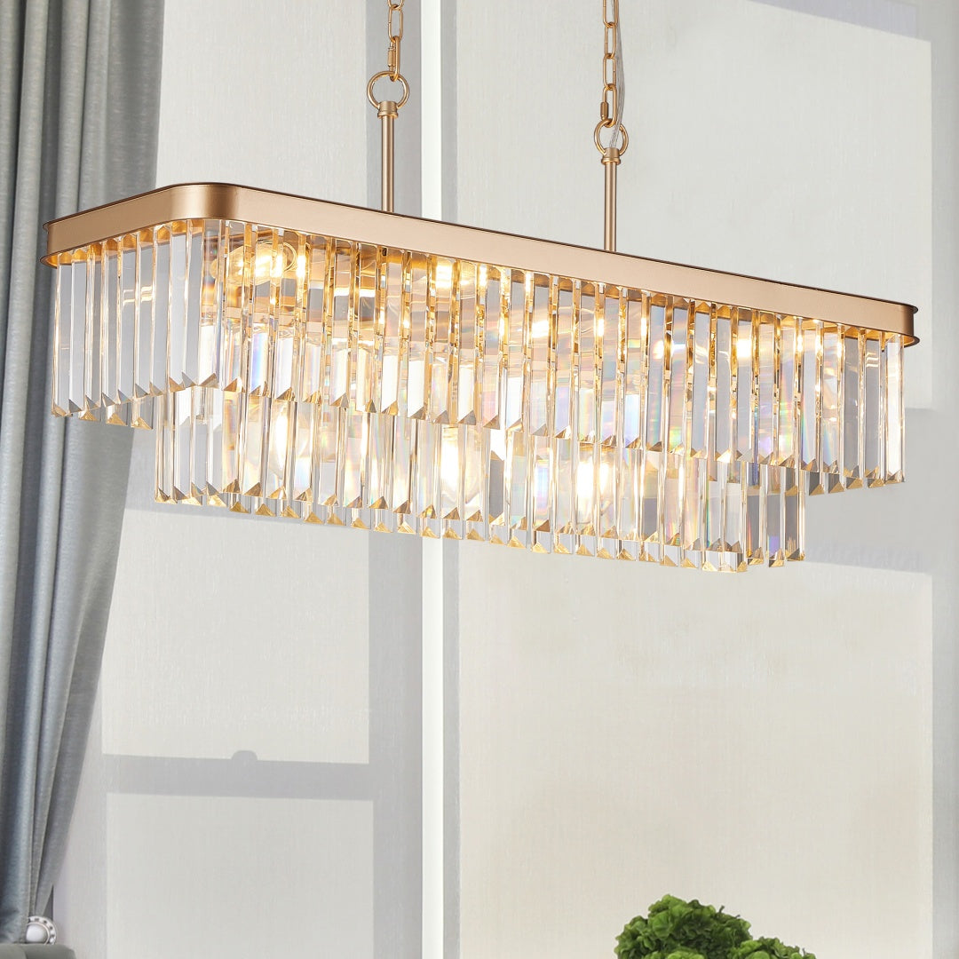 Modern Crystal Chandelier - Adjustable Rectangular Design, Gold