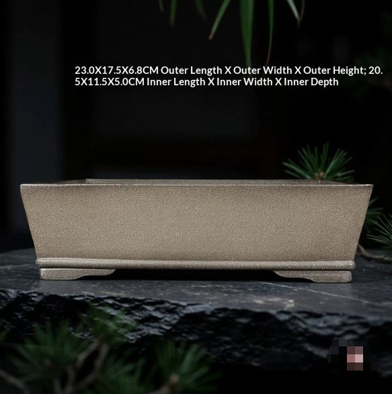 Rectangular Ceramic Bonsai Flower Pot - Purple Sand, 23x17.5x6.8cm