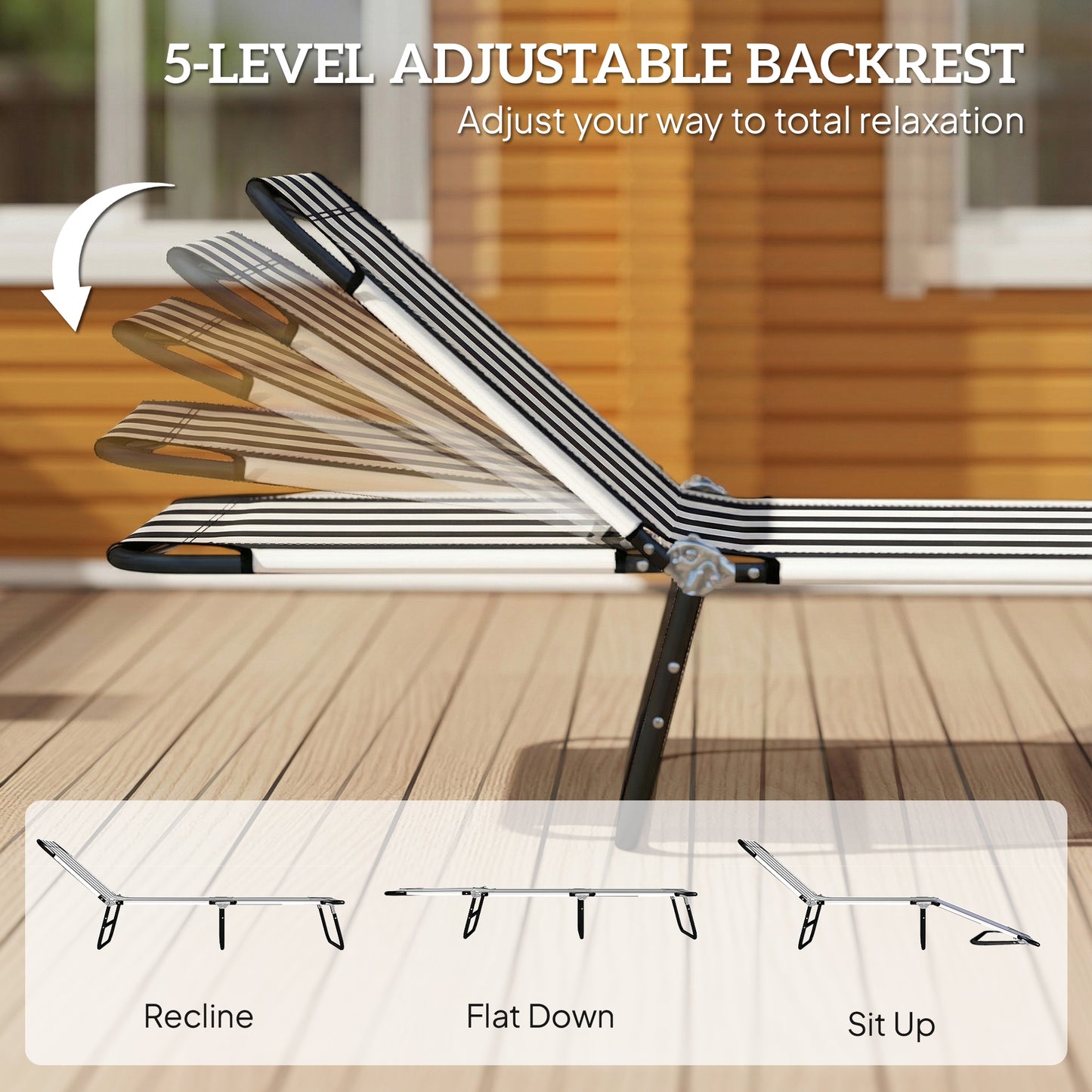 Adjustable Portable Folding Beach Lounger - Black & White