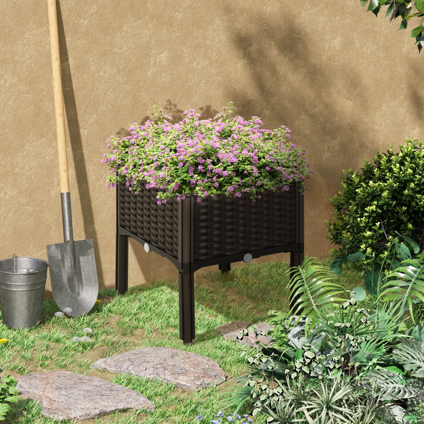 Raised Garden Bed with Legs - Planter Box for Flowers Herbs Vegetables Brown 470x460x130mm