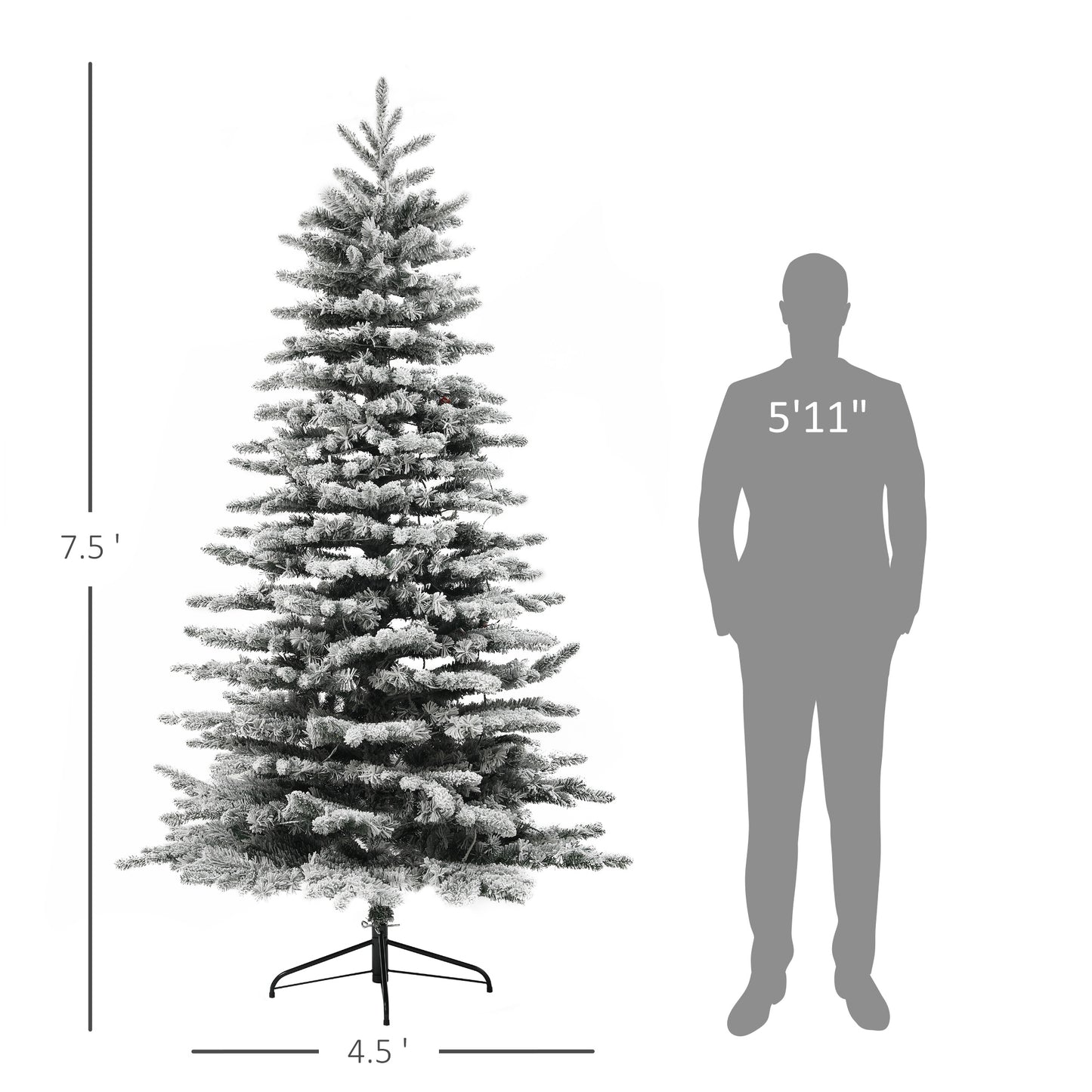7.5 Ft Pre-Lit Snow Flocked Artificial Christmas Tree with 500 LED Lights