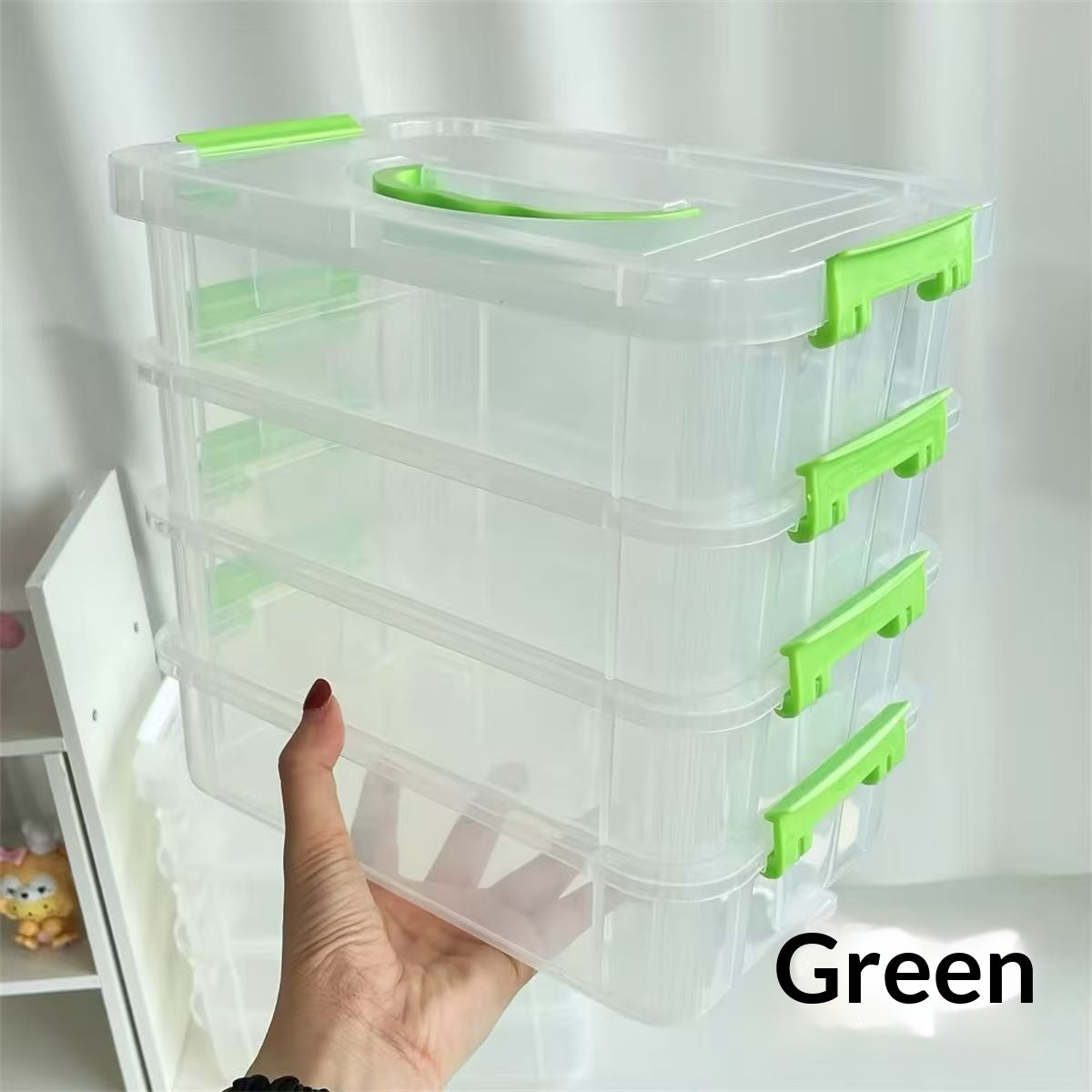 Portable Divided Drawer Storage Organizer for Household Use - White & Green