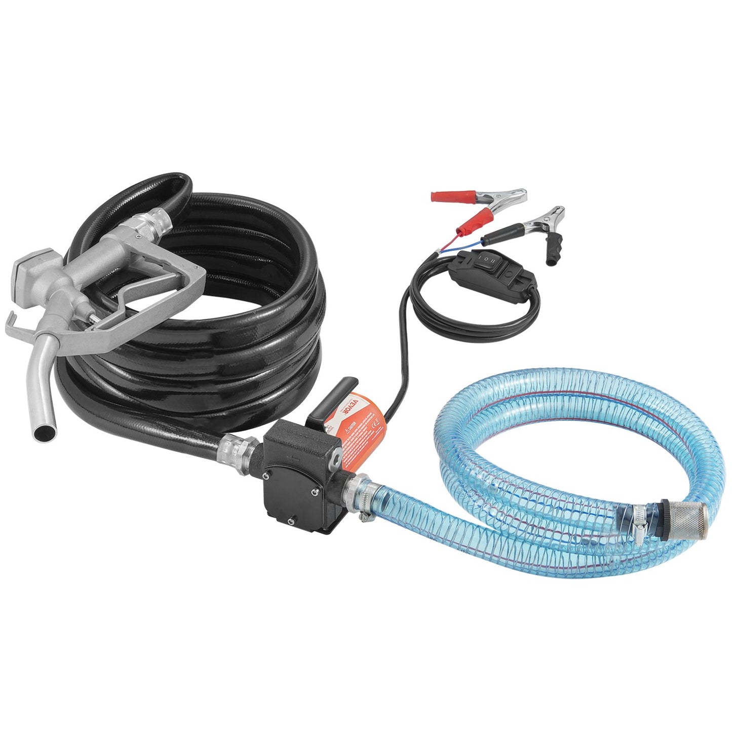 12V Diesel Transfer Pump 5.3 GPM Auto Fuel Nozzle Black