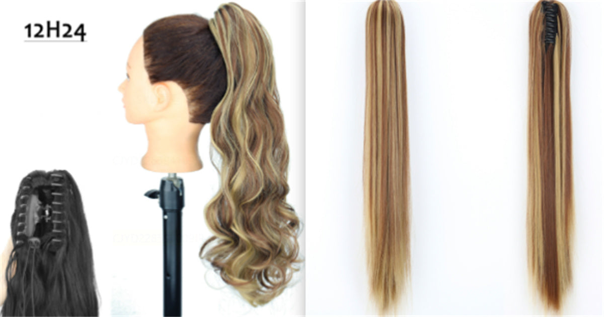 Long Straight Synthetic Wig with Ponytail Claw Clip - Chemical Fiber Hair Extension