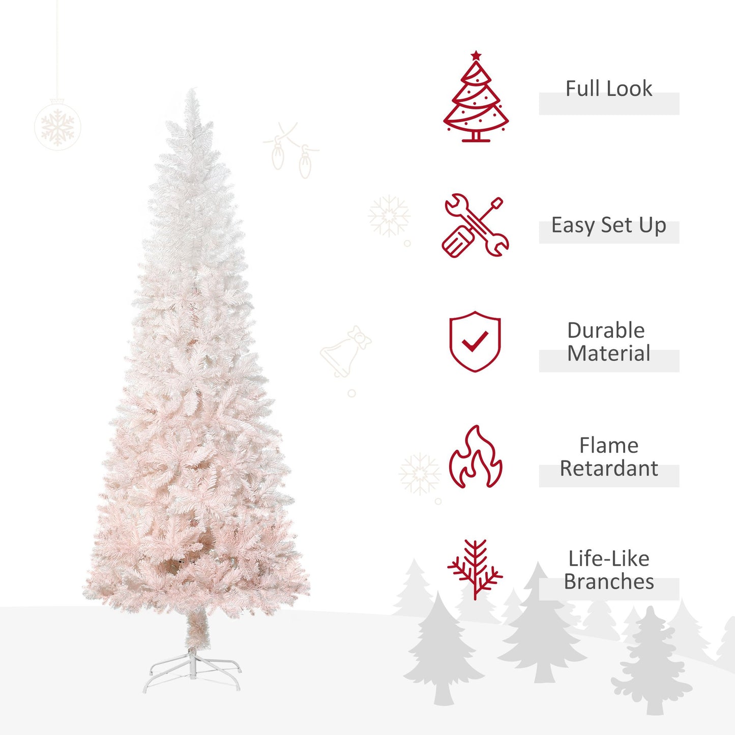 7ft Pink and White Pencil Artificial Christmas Tree - Auto Open