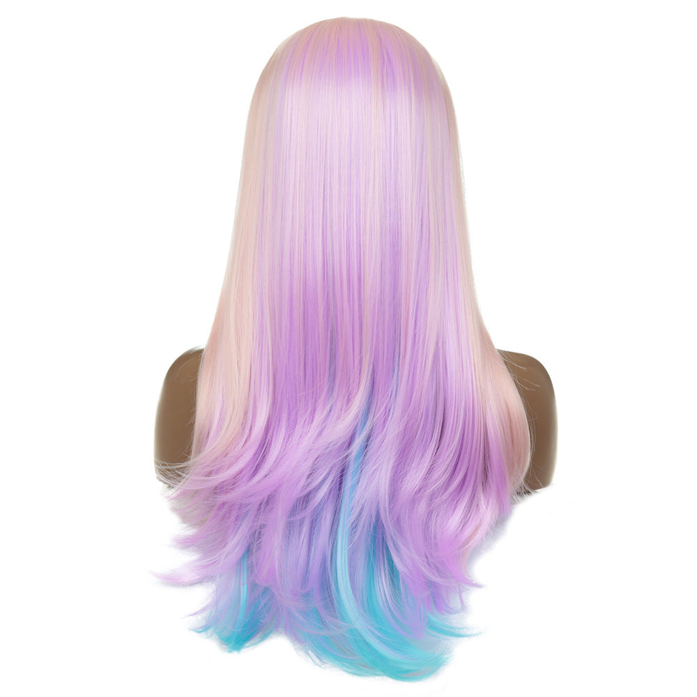 Long Curly Hair Wig with Oblique Bangs - 26 inches
