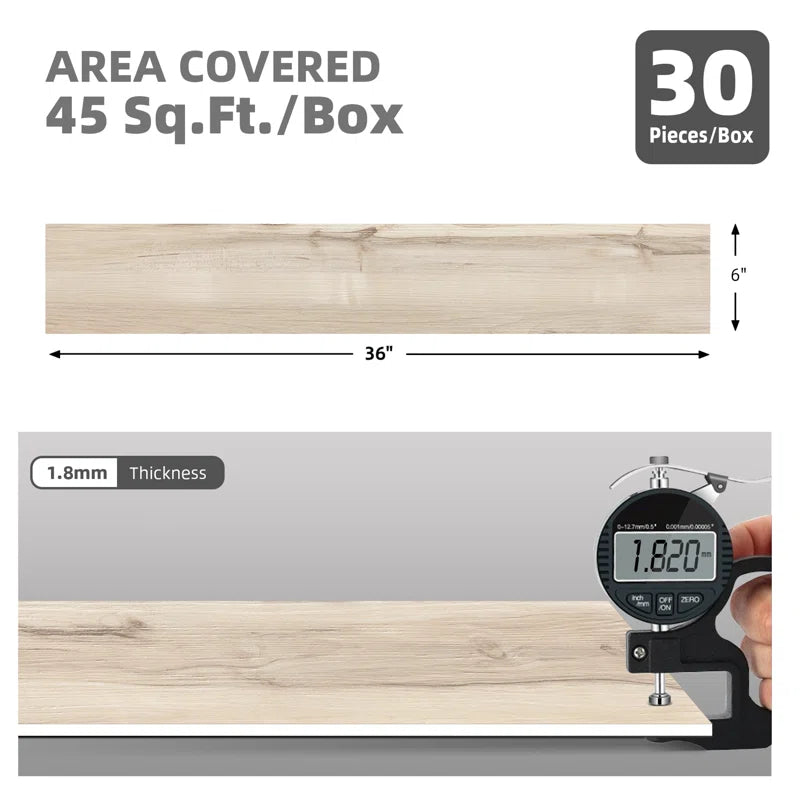 Self-Adhesive Vinyl Tile Flooring - Wood Grain, 30 Tiles
