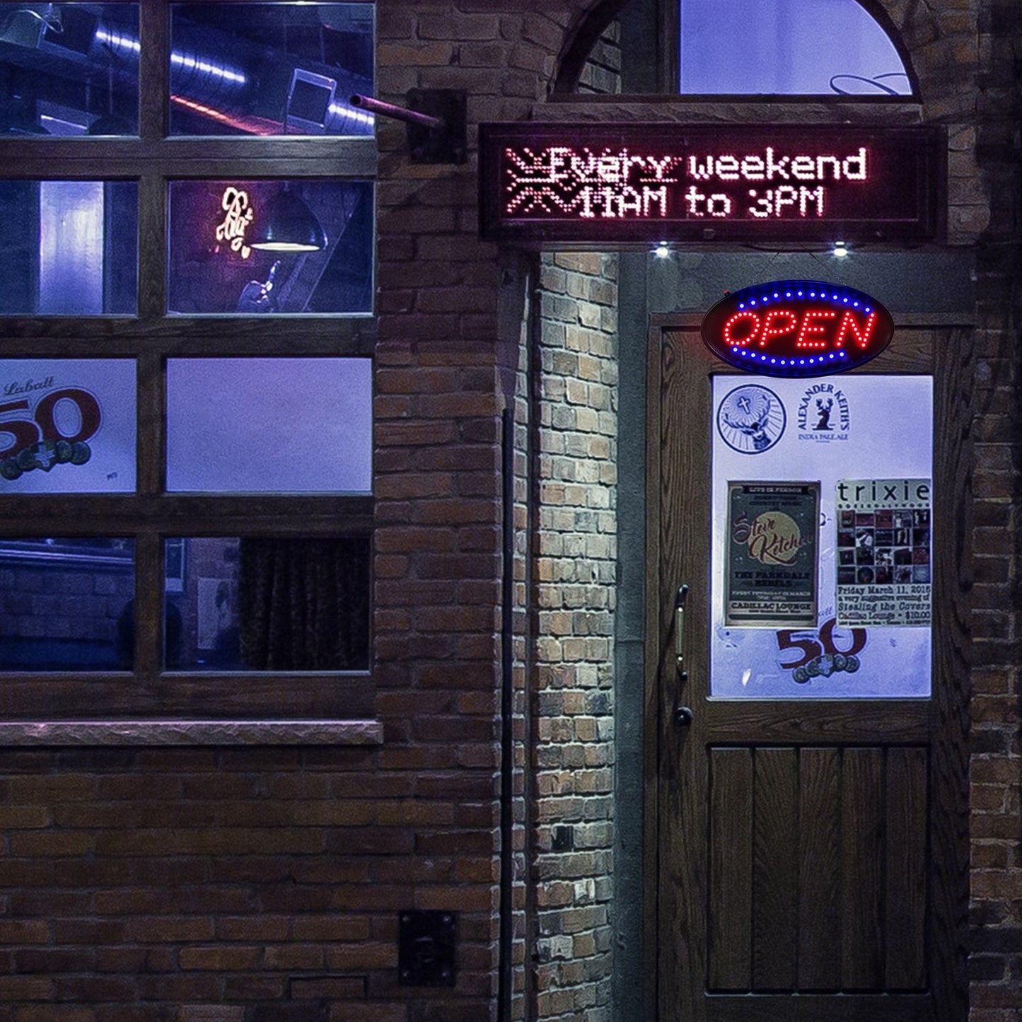 LED Neon Open Sign - Bright Red & Blue with Flashing Mode