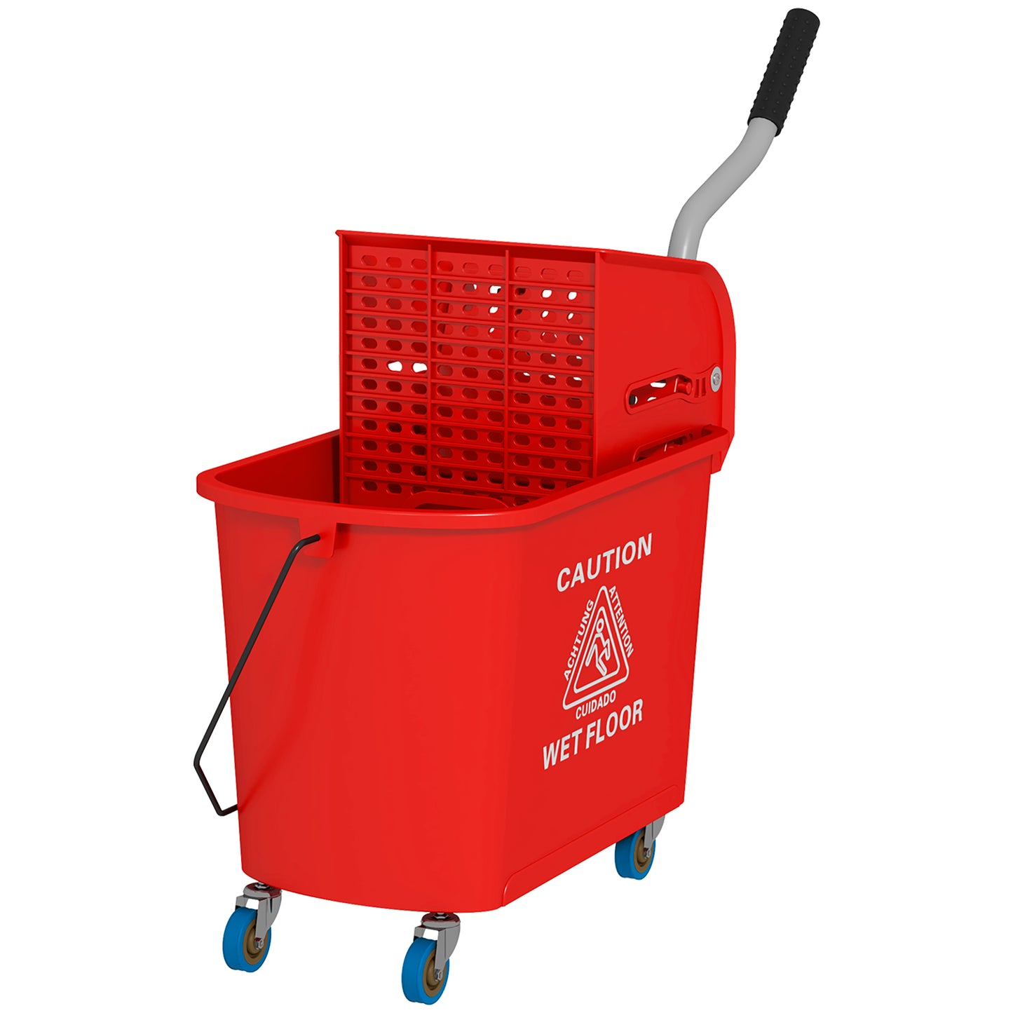 21 Quart Mop Bucket with Wringer on Wheels - Separate Clean & Dirty Water, Red