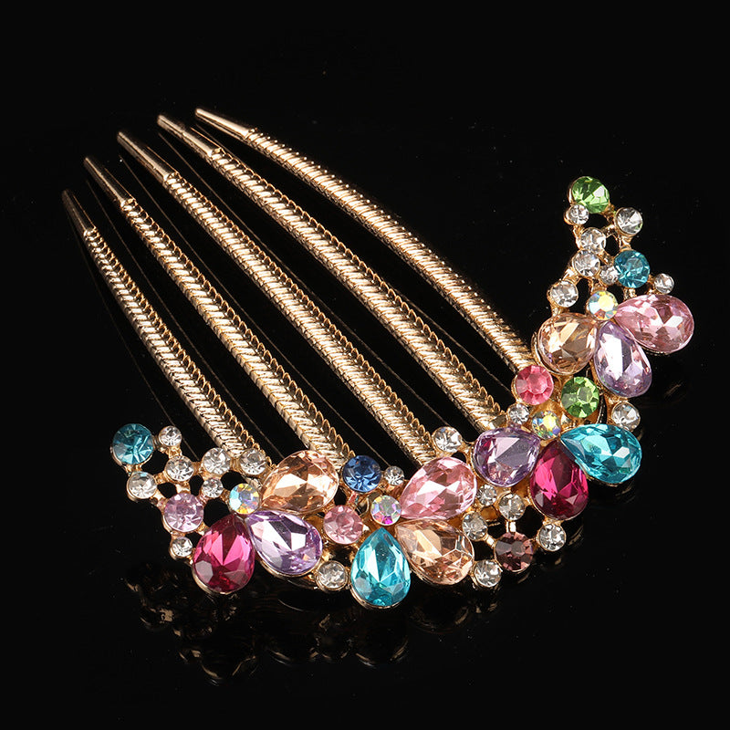 Alloy Water Drill Comb Palace Style Women’s Five-Tooth Hair Comb