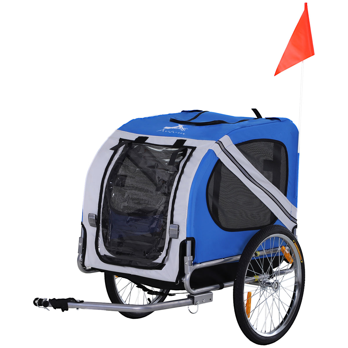 Pet Bike Trailer with Folding Frame, 20-Inch Wheels, Mesh Screens, Blue and White
