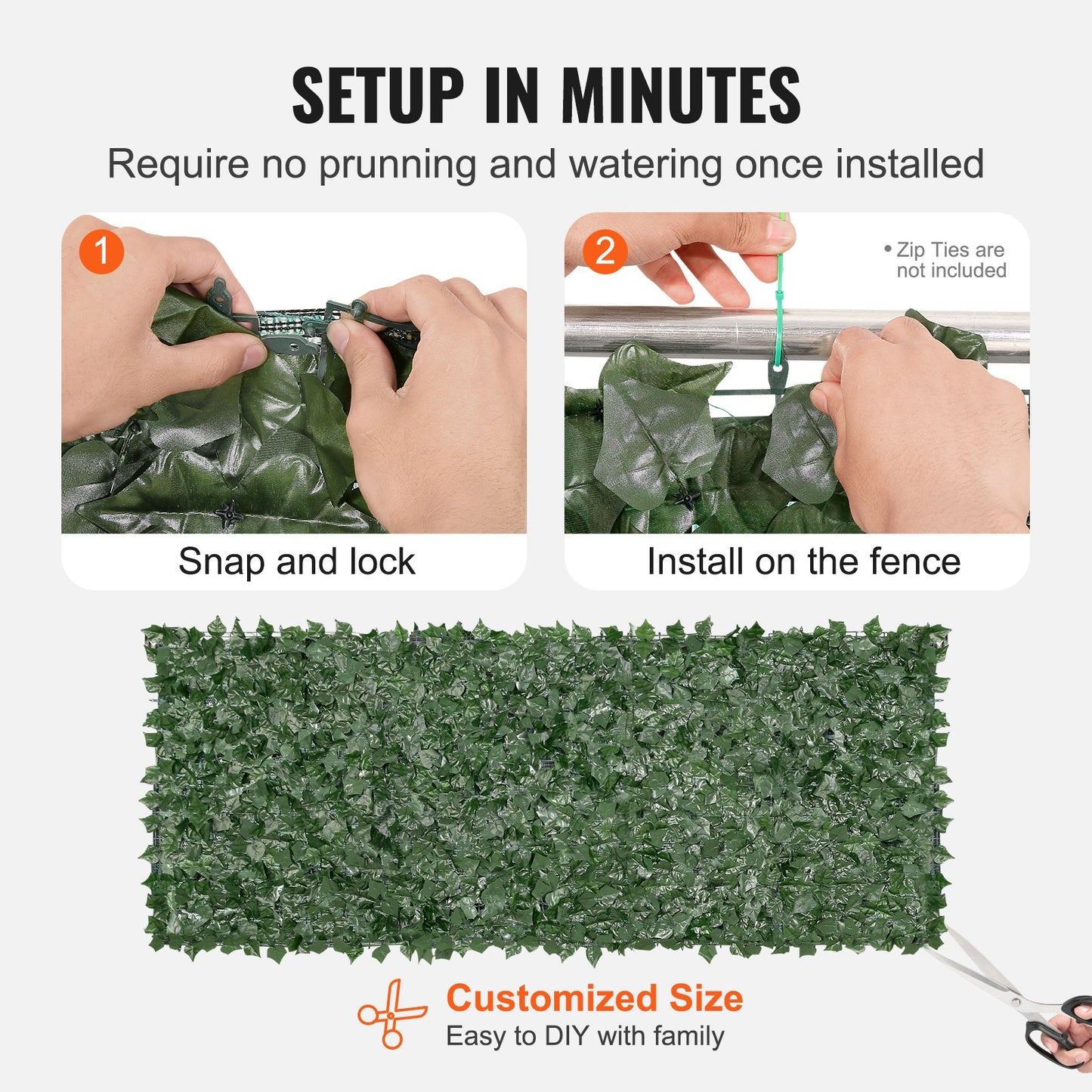39x98 Faux Ivy Privacy Fence Screen with Mesh Backing - Green