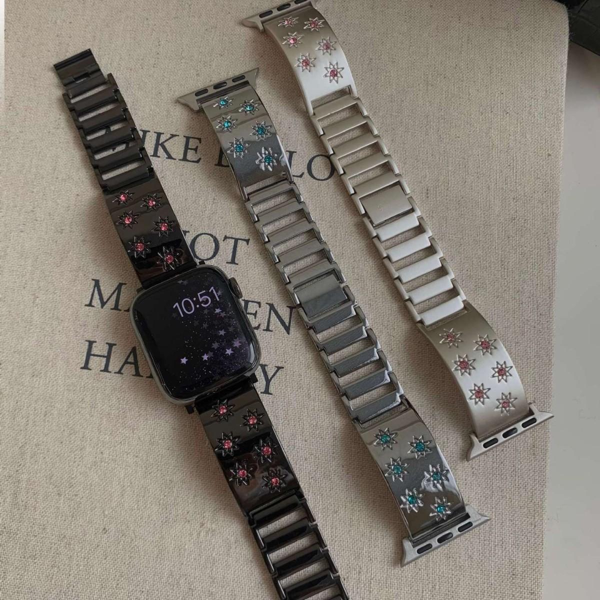 Fashionable Apple Watch Band - Metal Strap with Diamond Accents