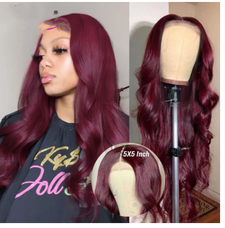 European American Burgundy Mid-Length Curly Hair - Heat Resistant & Dyable