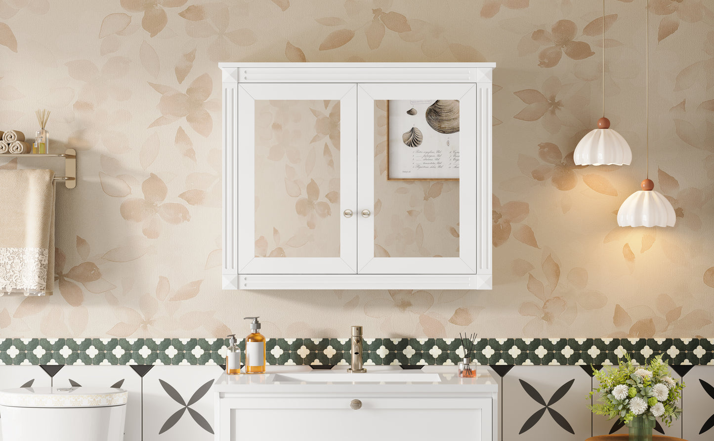 36'' x 28'' Wall Mounted Medicine Cabinet with Mirrors - White